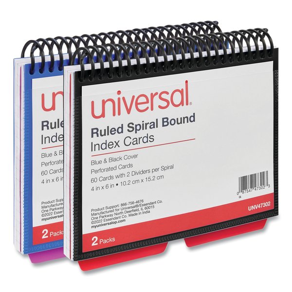 Universal Spiral Bound Index Cards, 4" x 6", White, 120/Pack, PK2 UNV47302